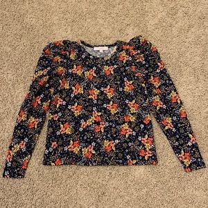 Loft Navy Floral Long-Sleeve Smocked Top